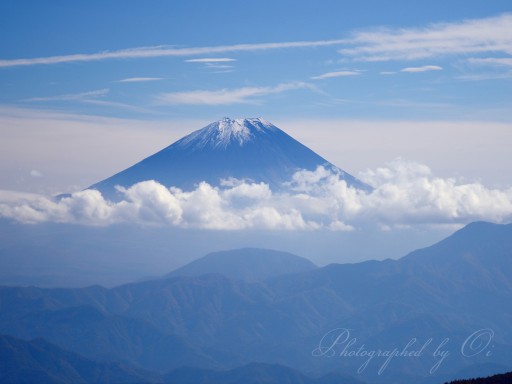 池の茶屋林道から望む富士山の写真