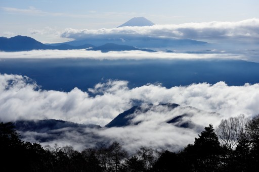 七面山より望む雲海と富士山の写真