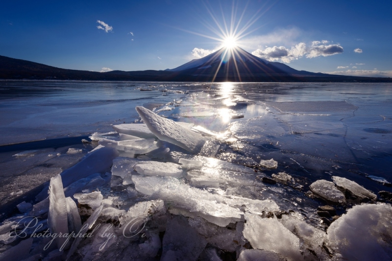 山中湖の御神渡りとダイヤモンド富士