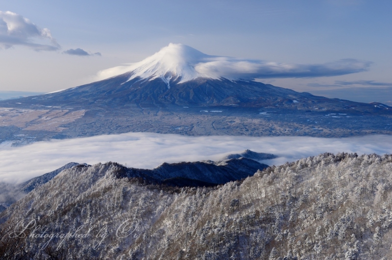 三ツ峠山より望む樹氷と富士山と雲海