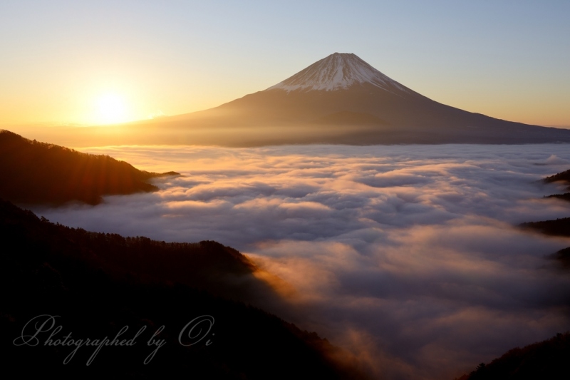 精進湖より望む雲海と富士山