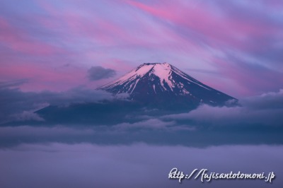 高座山より望む朝焼けと富士山
