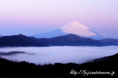 箱根大観山から望む雲海と富士山（紅富士）
