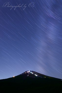 星も人の光も軌跡を描く。  ― 山梨県富士吉田市 2014年7月