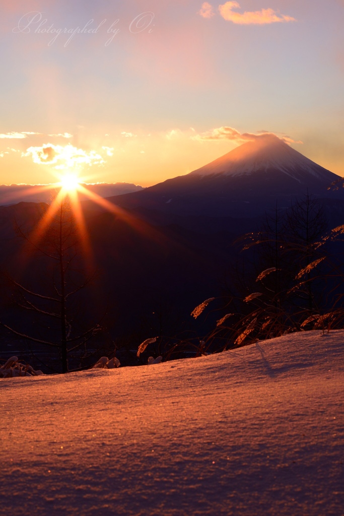 櫛形山からの御来光と富士山の写真̌̎2015年 初日の出̏ - 南アルプス前衛エリア࿸山梨ݼ࿹̍