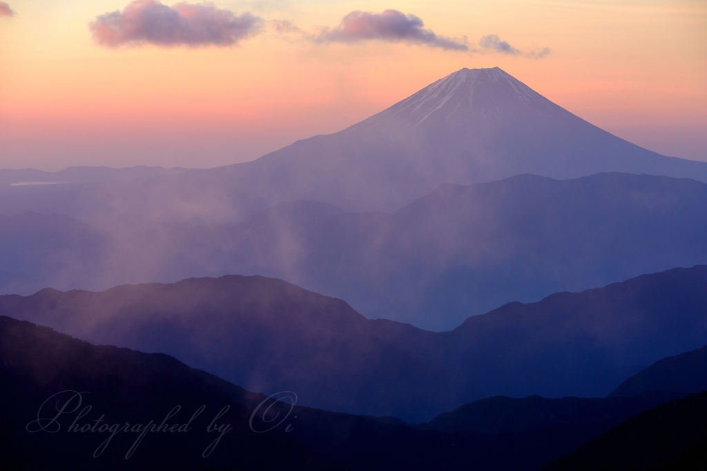 塩見岳から見る富士山の写真̌̎連なる稜線̏ - 南アルプス中・南部エリア࿸静岡ݼ・長野ݼ࿹̍