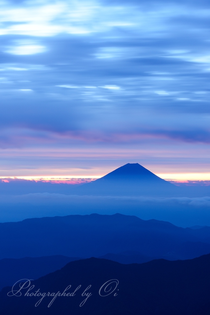 北岳から夜ٮけの富士山の写真̌̎ߕ色染みて̏ - 南アルプス北部エリア࿸山梨ݼ࿹̍