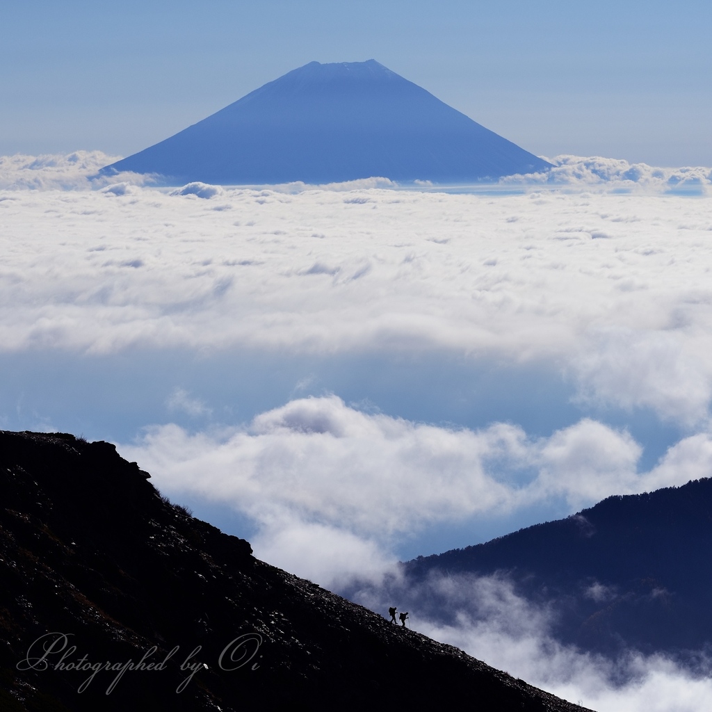 千枚岳から富士山と登山ࠅの写真̌̎Friends̏ - 南アルプス中・南部エリア࿸静岡ݼ・長野ݼ࿹̍