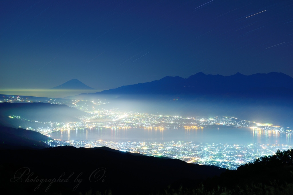 高ボッチ高原から見る諏訪の夜景の写真̌̎夜空のӫのヴェール̏ - 高ボッチ・諏訪湖周辺エリア࿸長野ݼ࿹̍
