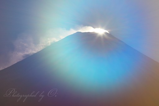 朝霧高原より望むダイヤモンド富士（息フィルター使用）の写真