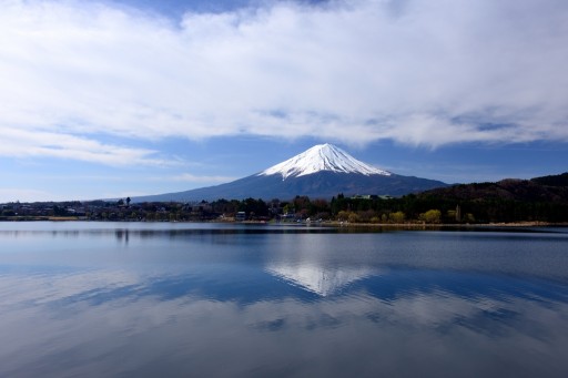 河口湖の逆さ富士の写真