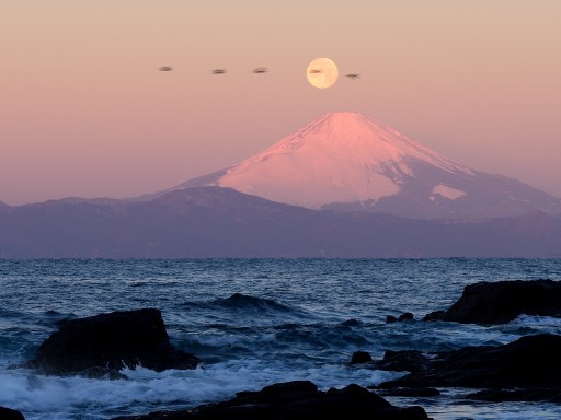 三浦半島から望むパール富士の写真