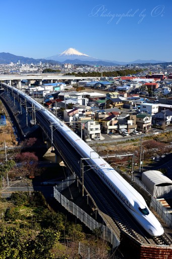 新幹線と富士山の写真