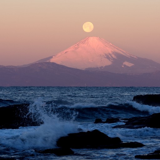 三浦半島・黒崎の鼻より望むパール富士の写真