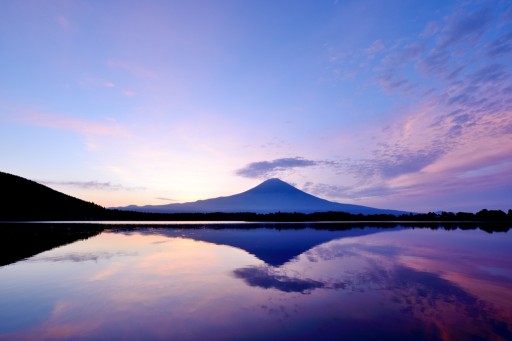 田貫湖より望む朝焼けの富士山の写真