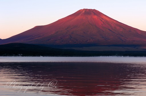 山中湖の赤富士の写真