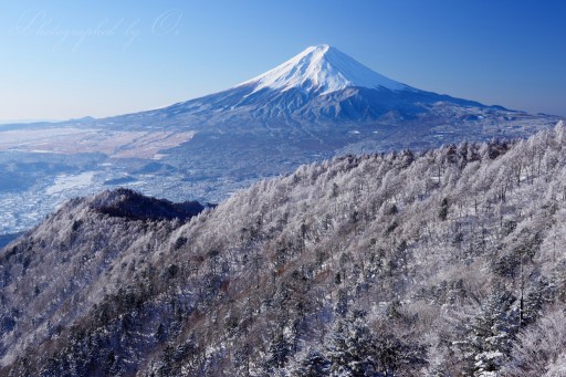 三つ峠の樹氷と富士山の写真