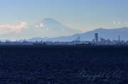 海ほたるからの富士山の写真 「航路見守る」