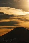 朝焼けの彩雲と富士山の写真 「黄金の宴」
