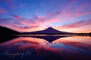 田貫湖より望む朝焼けと逆さ富士の写真 「水辺のオーケストラ」
