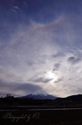 環天頂アーク、上部ラテラルアーク、タンジェントアークと富士山の写真 「虹の共演」