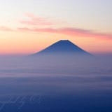 櫛形山の朝焼けと雲海の富士山の写真 「暁に染めて」