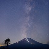 梨ヶ原の人文字と天の川の写真 「夏夜富士物語」