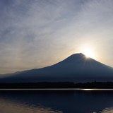 田貫湖からの富士山と日の出の写真 「後光の煌めき」
