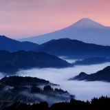 清水吉原の雲海と朝焼けの写真 「遠くは濁りて」