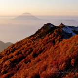 観音岳の紅葉と富士山の写真 「天空色づく」