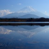 精進湖の逆さ富士の写真 「透き通る鏡」
